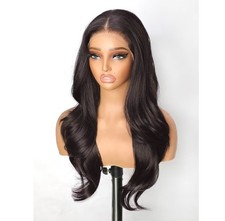 HD Lace Front Wig Human Hair Blend Highlights Wavy Straight Dark BROWN