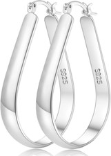 5MM Wide Sterling Silver Hoop Earrings for Women Hypoallergenic Thick Silver Hoo