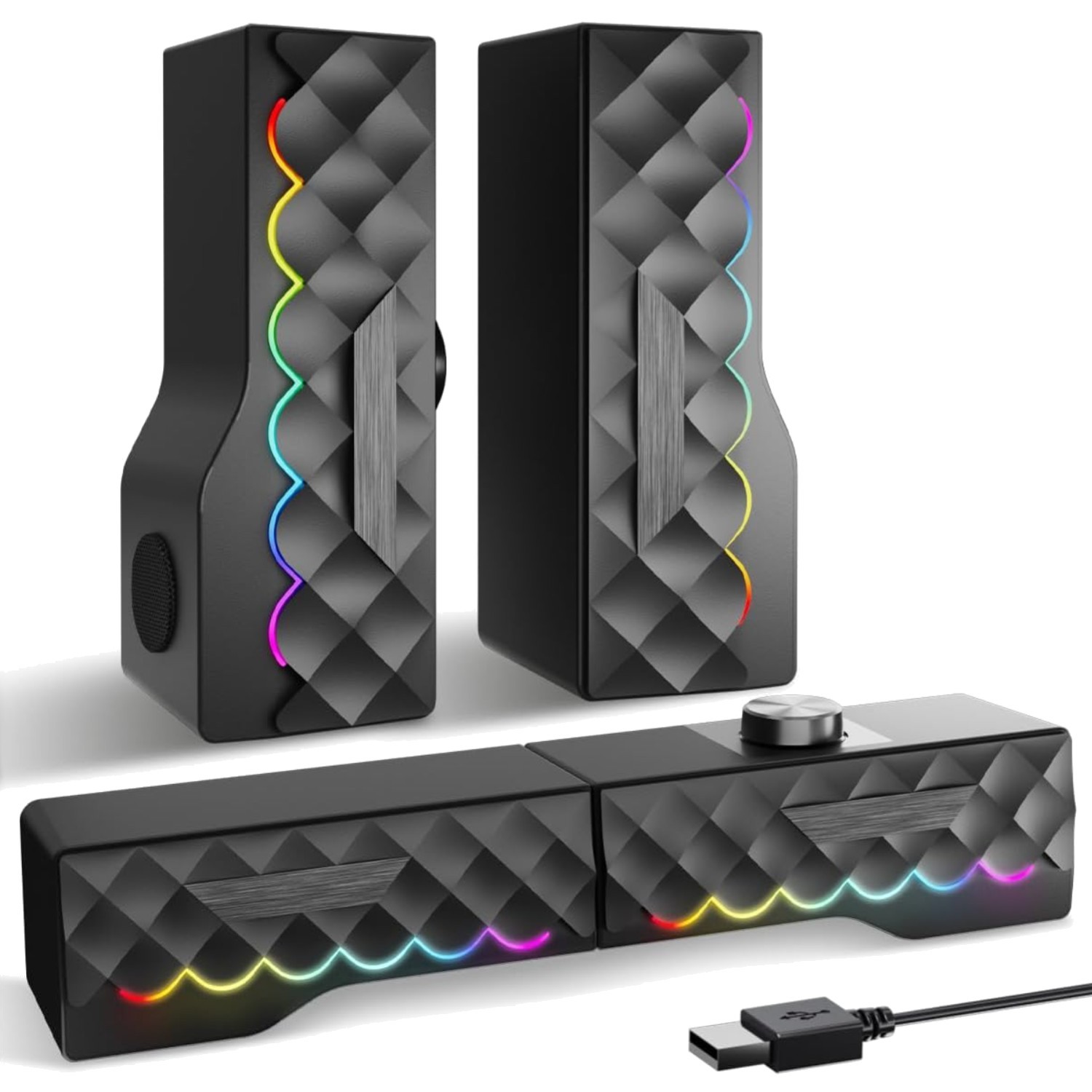 Haut-parleurs PC stéréo LED RVB en finition mate avec acoustique haute fidélité