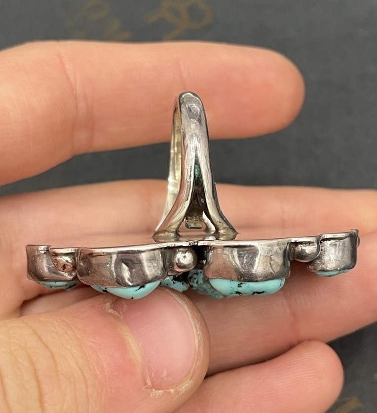 Turquoise Cluster Ring Native American Artisan St… - image 7