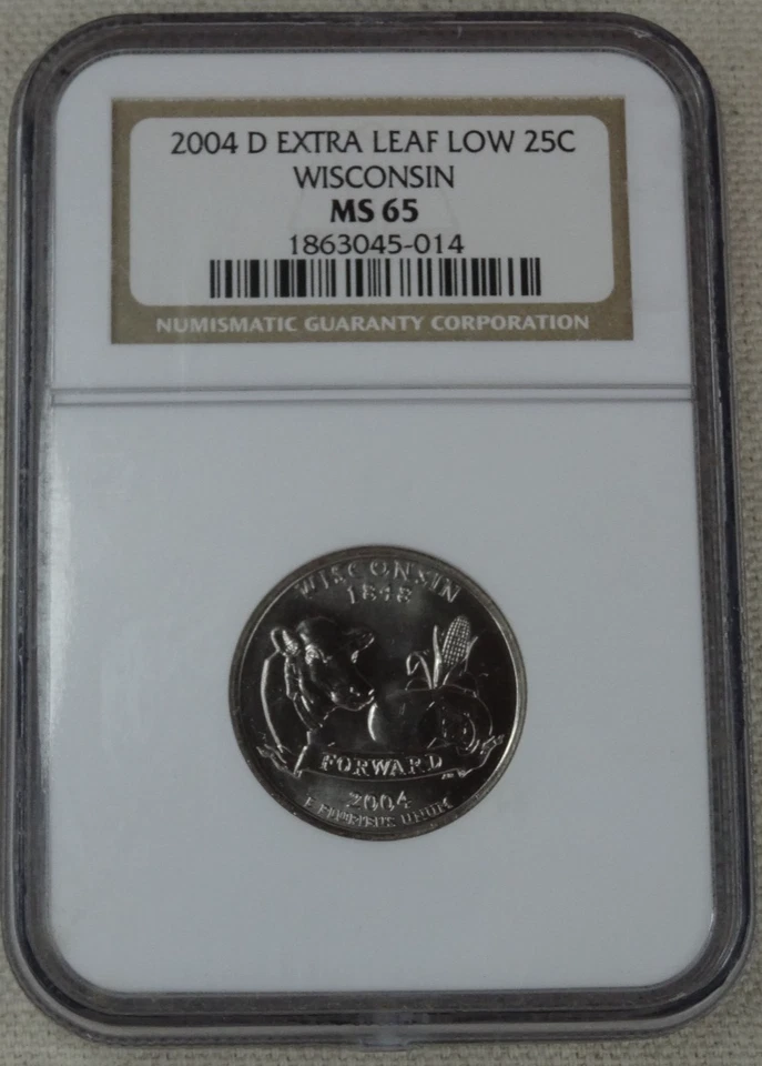 Moneda 25C Wisconsin 2004-D cuarto hoja extra baja variedad NGC MS 65 EE. UU. como nueva