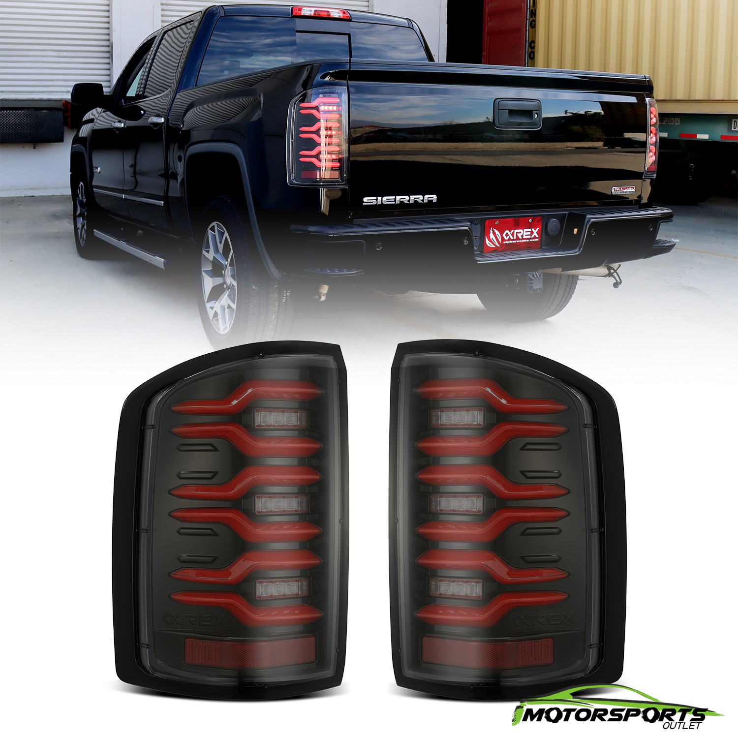 Fit 14-18 GMC Sierra 1500/2500HD/3500HD LUXX-Series LED Tail Lights Black-Red