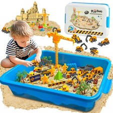 Construction Sensory Bin with Lid, 2.2lbs Magic Sand 5 Construction Trucks,...