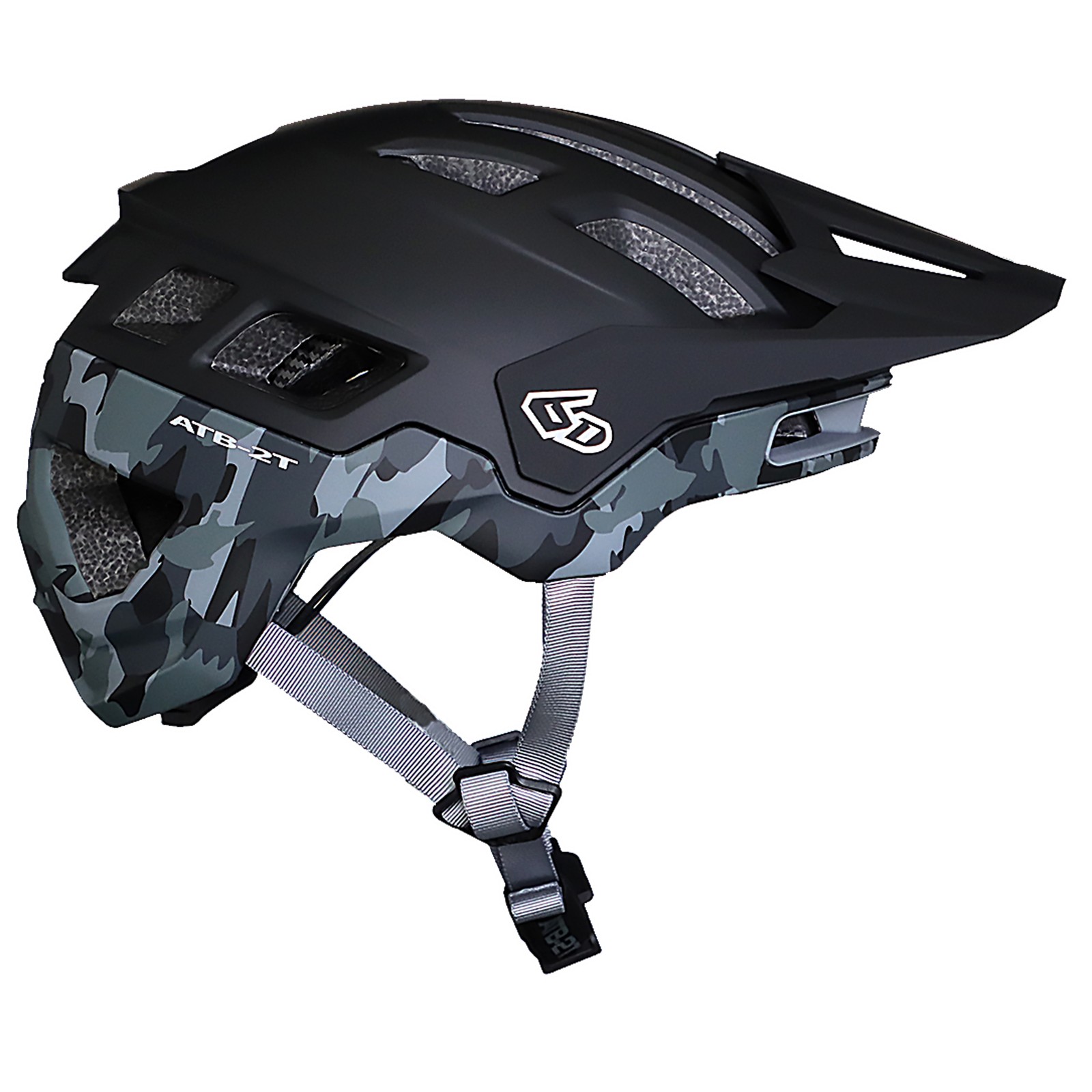 6D ATB-2T Matte Black Camo Mountain Bike Helmet with Impact-Absorbing ODS Tech