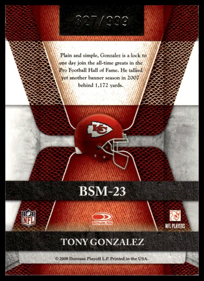 2008 Leaf Limited #BSM-23 Tony Gonzalez Banner Season #/999 - Image 2 of 2