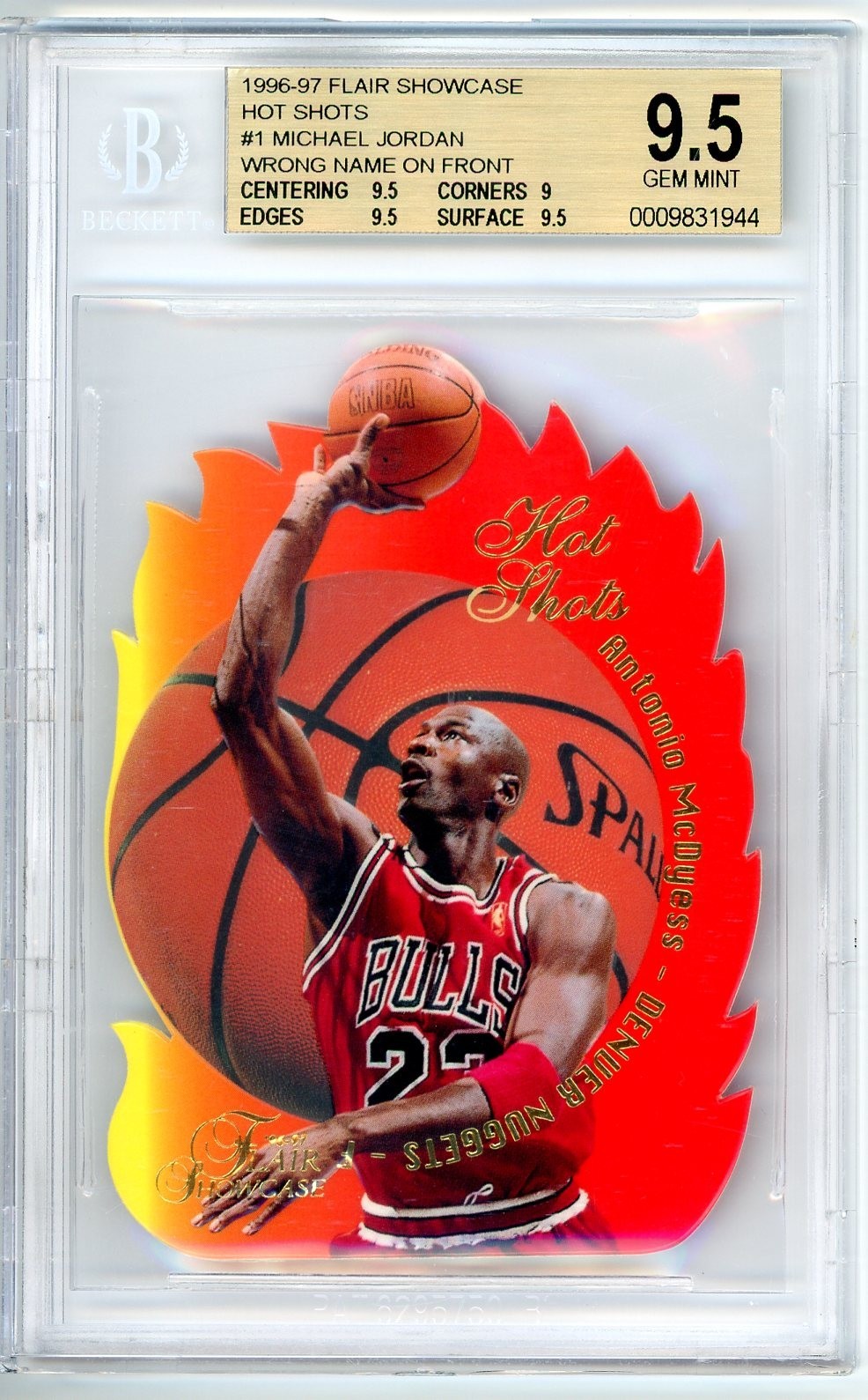 Michael Jordan 1996-97 Flair Showcase Hot Shots Wrong Name Error #1 BGS 9.5 GEM