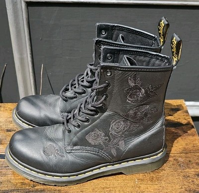 Dr Martens 1460 Vonda Mono Black Leather Floral Rose Print Ankle