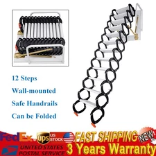 12 Step 10.17ft Wall Mounted Ladder Attic Loft Stairs Folding Stairs 882lb Black