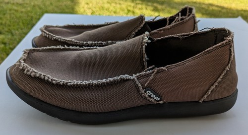 Crocs Santa Cruz Men's Size 9 Brown Canvas Slip On Comfort Shoes Casual 10128
