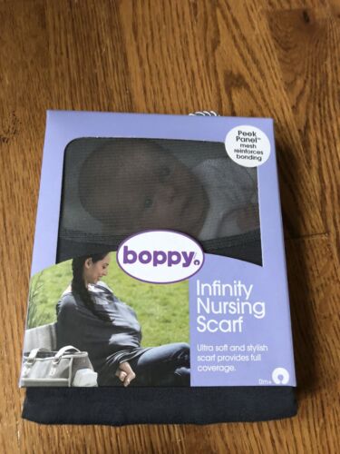 Boppy Infinity Nursing Scarf Charcoal Gray Peek Panel Mesh Reinforces Bonding