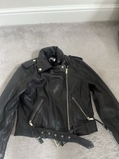 Rrp £299 Mint Velvet Black Leather Biker Jacket Size Small
