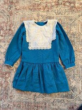 Vintage Toddler Dress Prairie Blue With White Southern Belle Doily Collar
