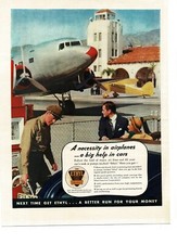 1937 Ethyl Gasoline Gas Airport Prop Airplanes Convertible Car Vintage Print Ad