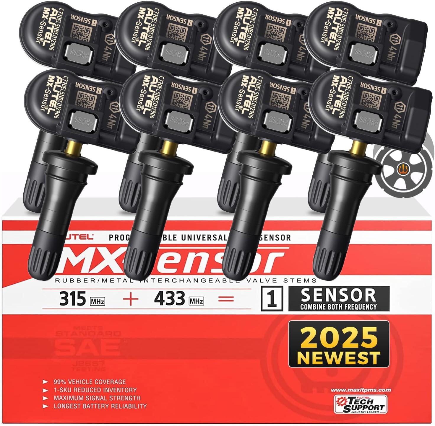8PCS Autel TPMS MX-Sensor 2in1 315MHz & 433MHz Sensore Pressione Pneumatici Programmabile