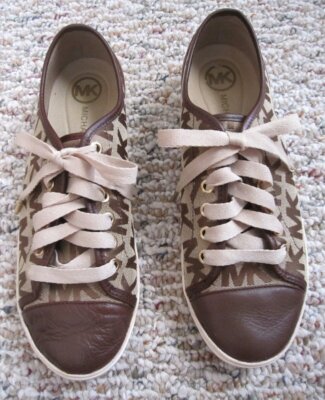 Michael Kors MK Womens Logo Sneakers Brown Tan Leather Toe 8M