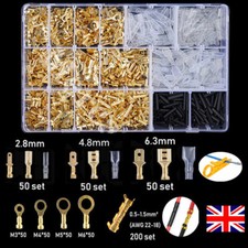 1050pc Cable Lugs Car Electrical Wire Terminals Crimp Connectors With Sleeves UK