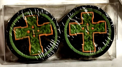 2 Floating Candles Irish Celtic Cross Green Yellow Black 3.5'' Xmas St Pat's NIP