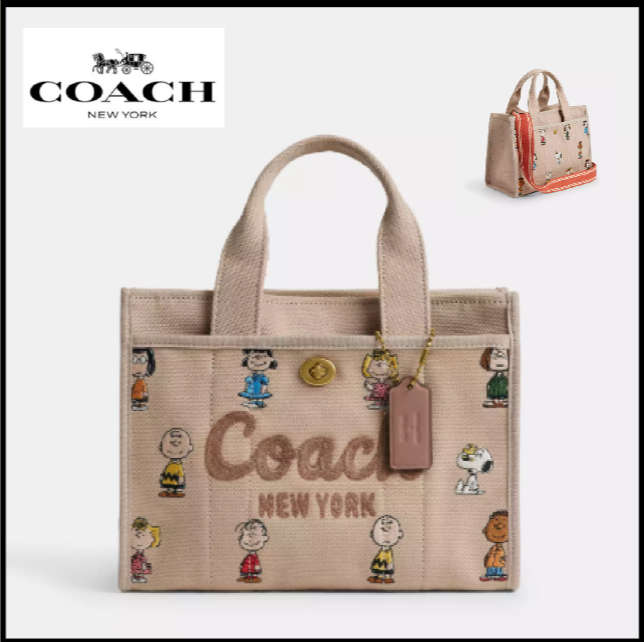 COACH x PEANUTS Cargo Tote Bag 26 Dark Natural Multi CBH43
