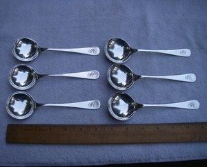 Set 6 CHINESE EXPORT SILVER Soup Spoons-Round Bowl-Mono S-Well Marked