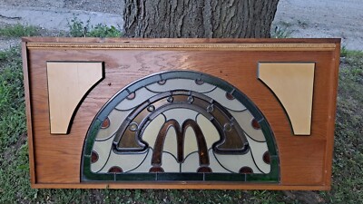 Vintage McDonalds Hamburger Restaurant Stained Glass Hanging Sign