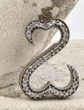 Estate 925 Sterling Silver & 39 natural mined Diamonds OPEN HEART Slide Pendant