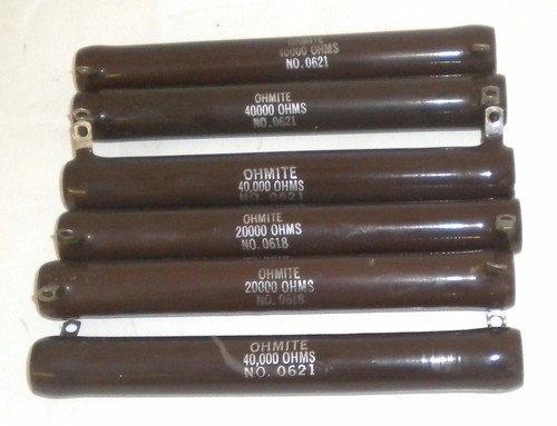 6- Ohmite 40,000 Ohm No. 0621 & 0618 Resistors ~ Enameled Porcelain Lug Type - Picture 4 of 5