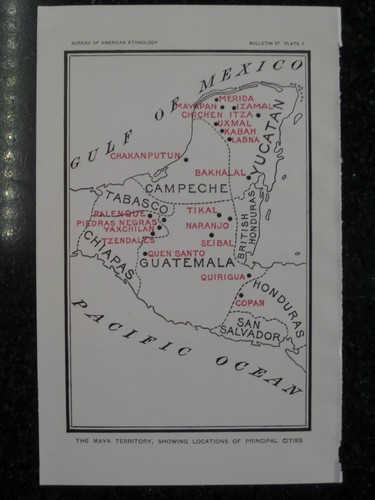Mapa Maya Territorio Mostrando Principales Ciudades Mesoamericanas 1915 - Imagen 2 de 2