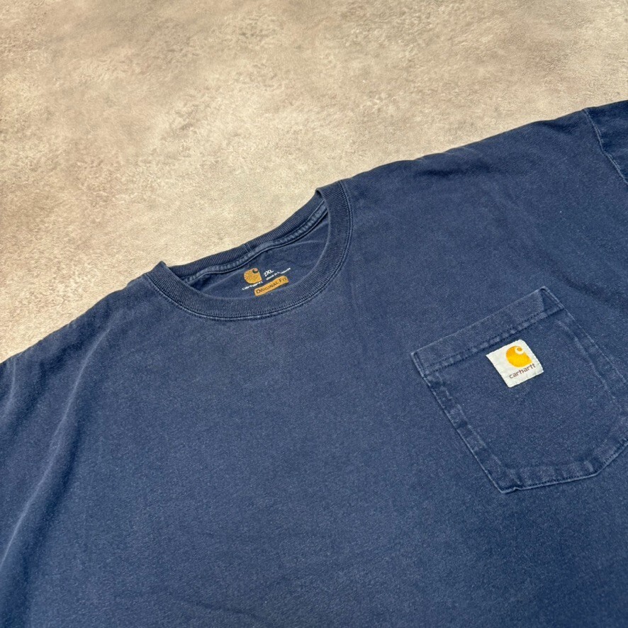 Carhartt T-Shirt Mens Y2K Short Sleeve Pocket Workwear Tee, Navy Blue, 2XL image 5