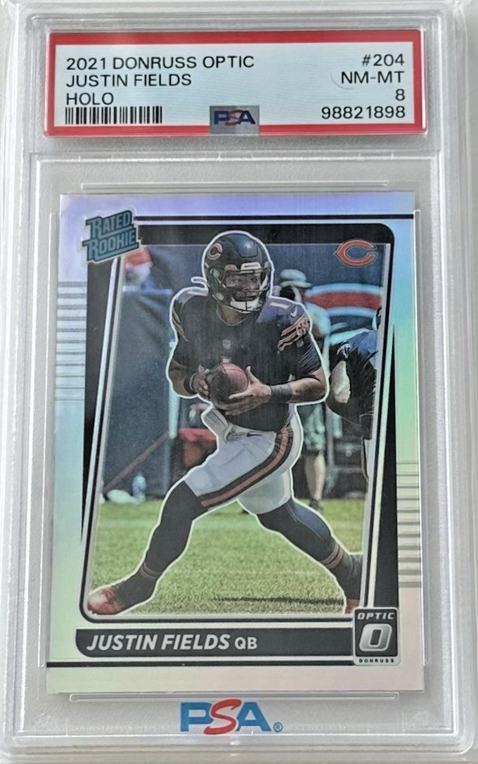 2021 Donruss Optic Justin Fields Holo Prizm Rated Rookie RC #204 PSA 8 Bears