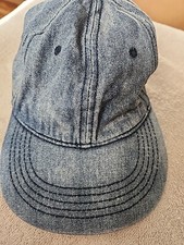 Denim Baseball Hat Cap Leather Strap Back Stonewashed Distressed Adjustable