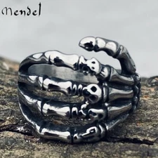 MENDEL Mens Skull Skeleton Hand Finger Ring For Men Stainless Steel Size 7-15
