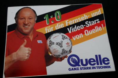 Werbe-Aufkleber Uwe Seeler Quelle Versandhaus adidas azteca Fußball WM 1986