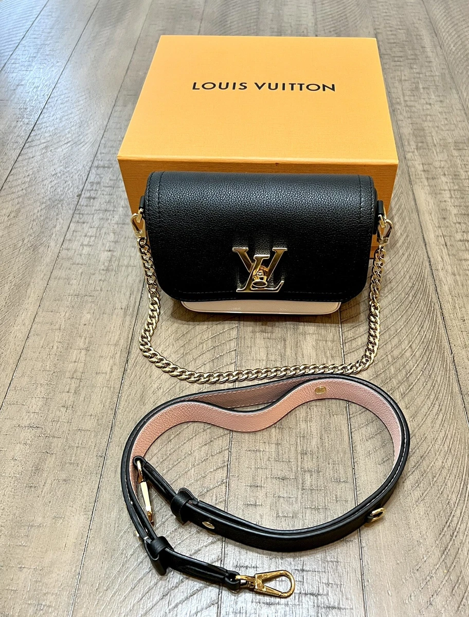 Auth. LOUIS VUITTON Lockme Tender Black Cream Leather Shoulder Bag 