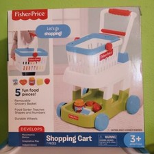 New Fisher Price Shopping Cart Toy with removable food basket and Food 7 pieces