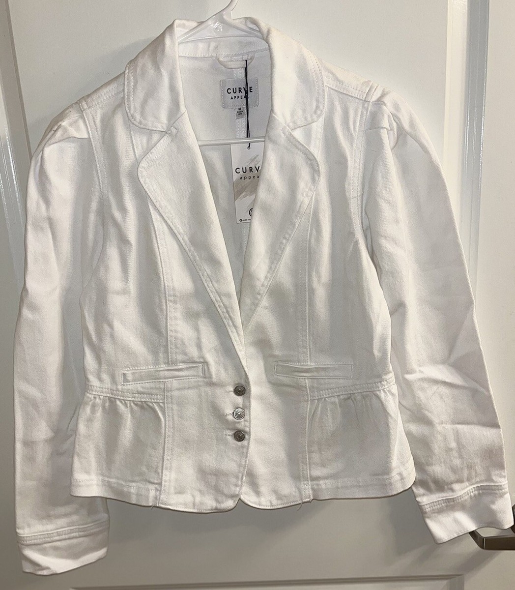 NWT Curve Appeal Solid White Denim Jacket blazer fit Size NWT Curve Appeal Solid White Denim Jacket blazer fit Size