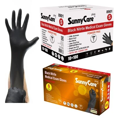 1000/case SunnyCare 5Mil Black Nitrile Exam Gloves (Non Vinyl Latex) Size: Small