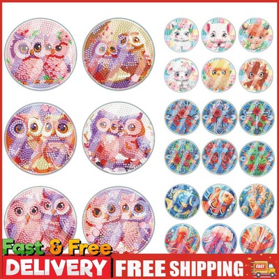 6 Stück Voll Bohrer Diamant Untersetzer Eule Acryl Niedlich Tier Waschbar mit Halter