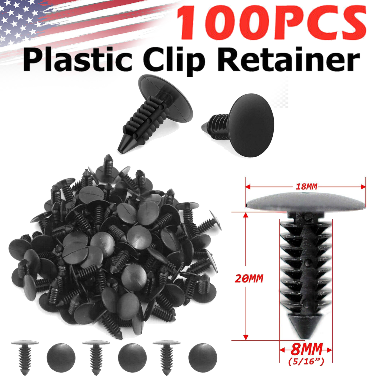 100×tree shaped Bumper Clips Auto Car Hole Rivets Fastener Fender Push Pin 8mm