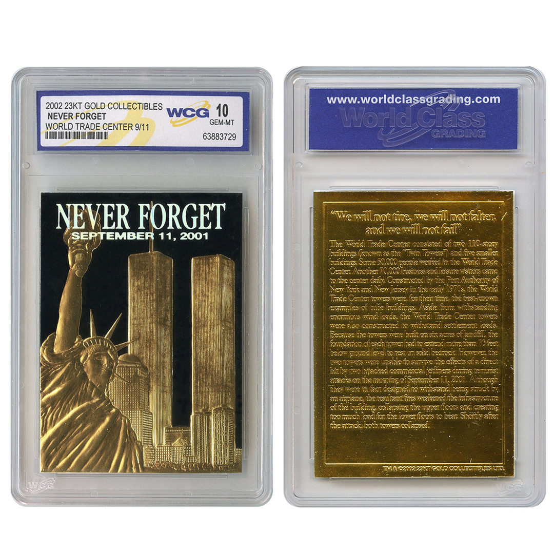 Never Forget Twin Towers and Lady Liberty 9/11/01 23k Gold Foil