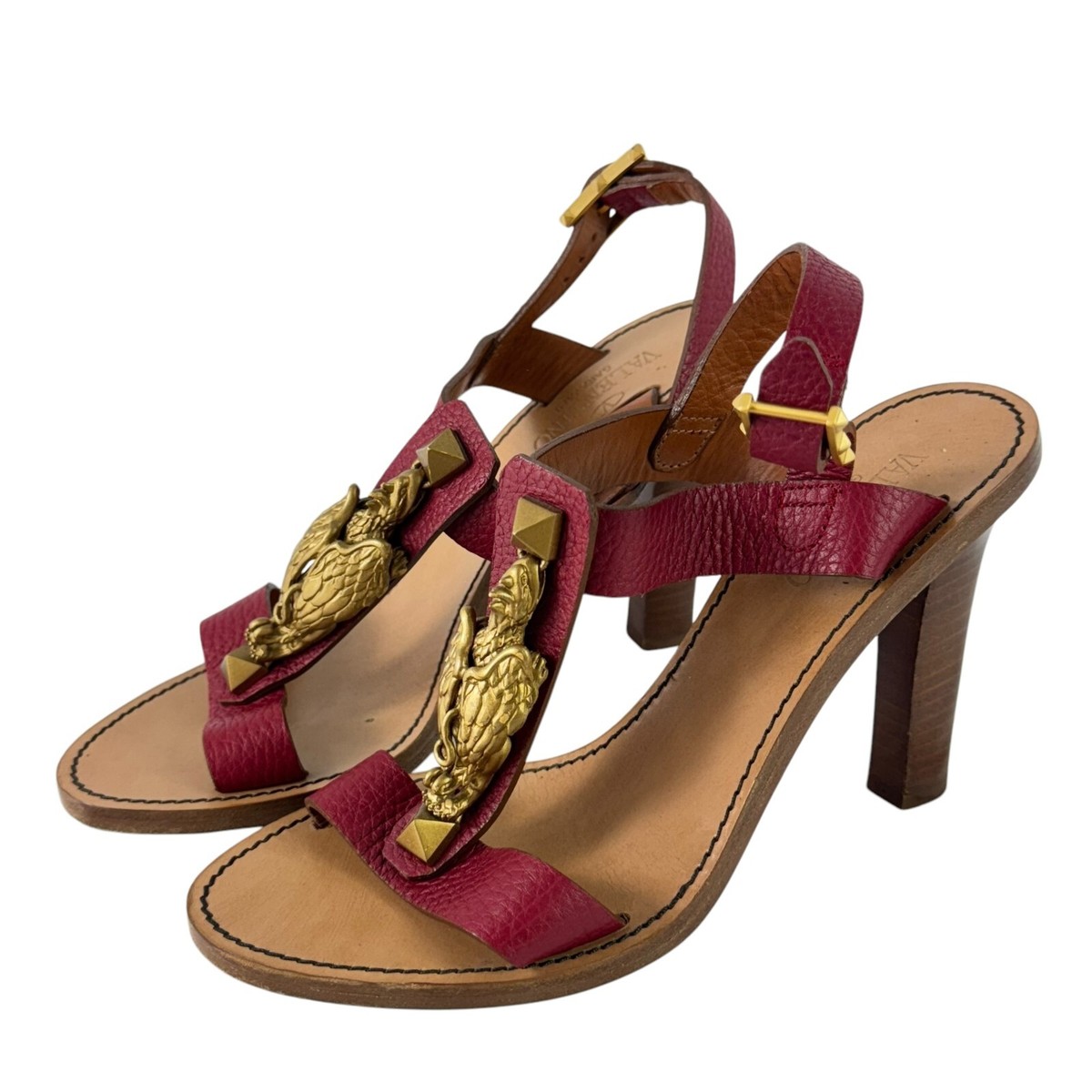 VALENTINO GARAVANI Burgundy Leather Scarab Accent T-Strap