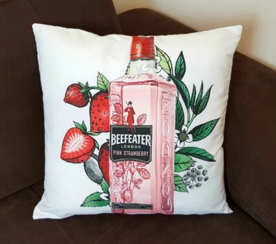 1x Beefeater Rosa Erdbeere Gin Kissenbezug Kissenhülle 18'' 45x45cm Party Geschenk