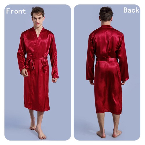 Pigiama uomo lungo raso seta kimono accappatoio vestaglia pjs loungewear US - Foto 10 di 24