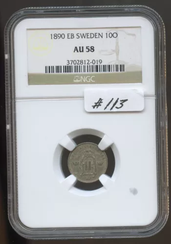 Sweden 1890EB 10 Ore (#113) NGC AU58.