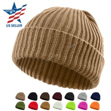 THICK Ribbed Beanie Knit Ski Cap Skull Hat Warm Solid Color Winter Cuff Blank II