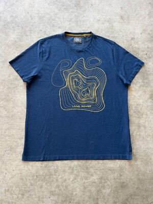 Land Rover T-Shirt Topography Relief Map XXL 2XL Blue with Yellow Graphic 2021