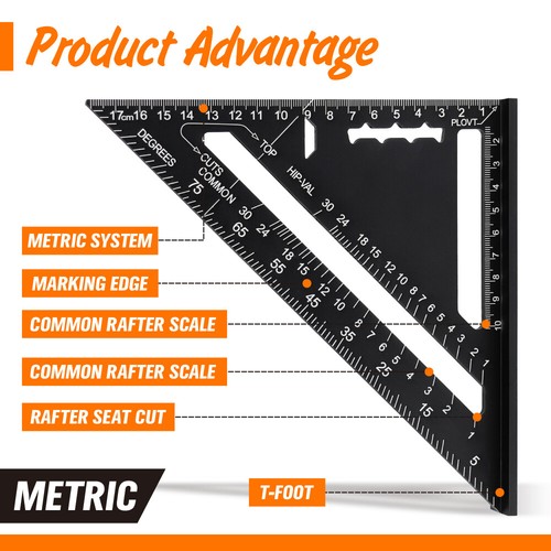Aluminum Alloy Speed Square 7''/12'' Triangle Angle Protractor Guide Ruler set - Picture 2 of 15