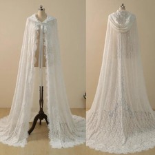 Elegant Bridal Wedding Floral Wraps Jackets Floor Length Lace Edge Hooded Cloak