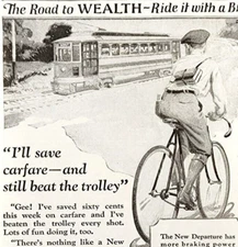 1924 New Departure Bicycle Coast Brake Trolley Advertisement Railroad  8 x 4.75"