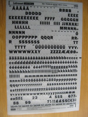 0,1 x Letraset Upp/Low/Num FRANKLIN GOTHIC BOLD 36pt 9,4mm Blatt 3106 (bb)