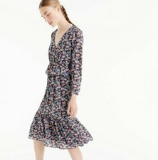 J.CREW Paisley Floral Ruffle Hem Dress sz 10 H3175 Blue/Pink (ZR)